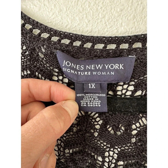 Jones New York 1X Open Knit Crochet Cardigan Long Length Whimsygoth Witchy Goth - Picture 3 of 7